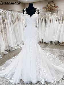 Настоящее изображение милая иллюзия обратно русалка свадебные платья рукавочные аппликации кружевы vestidos de novia пляжные невесты платья невесты