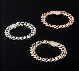 WhosMens Cool 10mm 12mm 7inch 8inch Gold Silver Rosegold 316L Stainless Steel Cuban Bracelets CZ Zircon Box Lock Bracelet8977449