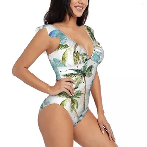 Momento de banho feminina Sexy One Piece Push Up Palm Tree Tree Geométrico 80s 90S Mulheres traje de banho Monokini Bodysuposu Monokini