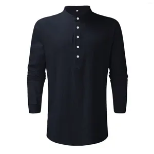 Camisas casuais de moda de moda de moda masculina cor sólida de cor de botão meio aberta Stand colar Tops musculares Rua macia e confortável 2024