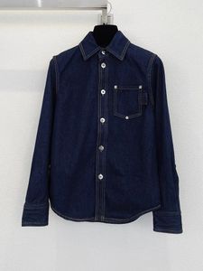 Damenjacken Mode helle Linie Deco Navy Blue Denim Jacke für Frauen 2024 Top -Qualität Langarm Long Sleeve Single Breaced Streetwea Mantel