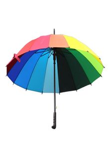 Rainbow Paraply Women 16k Rainproof Windproof Long Handle Paraplyer Stark ram Vattentät stor färgstark regnbåge Paraply DH1378013136