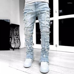 Dżinsy męskie 2024 Spring Summer Clothing Fashion Solid Kolor Elastic Patch Dżinsowe spodnie proste nogi