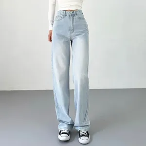 Jeans feminino TVVovvin Primavera/verão Lavou a cintura larga da perna larga da perna larga e reta calças casuais versáteis ncqg