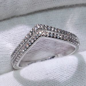 Double V Style Cüde Luxusschmuck 925 Sterling Silber Pave White Sapphire CZ Diamond Party Neues Ehering -Ring für Liebhaber 220H