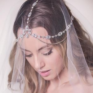 Stonefans Bridal Headband Rhinestone Wedding Hair Chain Headpiece Tillbehör för kvinnor Crystal Boho pannhuvudkedja smycken F1229 219R