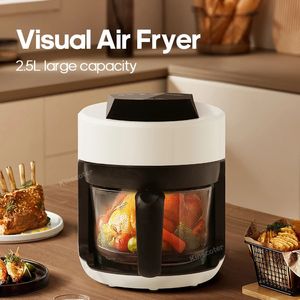 Free Electric Glass Air Fryers Oven 12-in 1 2.5L White Air Fryers with Nonstick Basket Home Kitchen Appliances 240514