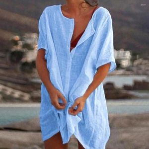 Casual Bikini Cover Up Sundress Solid Color Sun Protection Loose-fitting Comfy