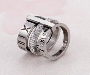 Anéis de strass para banda feminino aço inoxidável Gold rosa números romanos dedo jóias de noivado de casamento de femme5679223