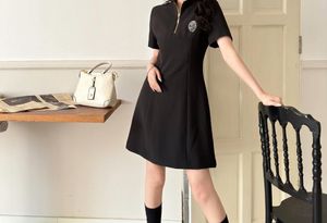 Sweatshirt dress summer short-sleeved A-line dress zip waist thin college style ageing casual temperament