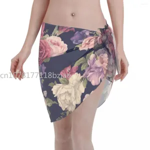 Retro Rose Sexy Women Beach Cover Up Wrap Chiffon Swimwear Pareo Scarf Sarong Wear Floral Bikini Ups Skirt Swimsuits