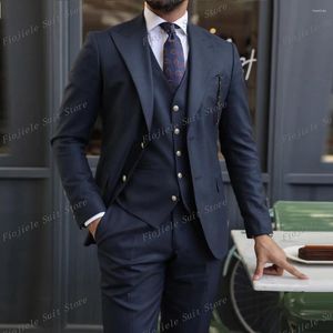 Men's Suits Navy Blue Men Business Prom Formal Occasion Groom Groomsman Suit Wedding Party Male Tuxedos 3 Piece Set Blazer Vest Pants