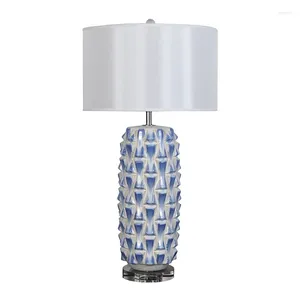 Lampy stołowe ceramiczne biurko lampa salon sypialnia nocna ciepła prosta retro niebieska