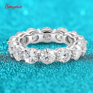 Smyoue 7ct 5mm full ring för kvinnor män glittrande rund klippt fullt Enternity Diamond Band Wedding S925 Sterling Silver 240424