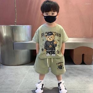 Kläder sätter sommar-t-shirt shorts 2-delkläder 1-12 y koreansk stil barn pojkar mode stilig tecknad björn casual sporttröja kostym