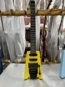 Giolo elettrico senza testa di colore giallo giallo in mogano corpo in palissandro 6 corde di corde guitarra