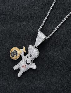 New Style 18K Gold Plated Iced Out CZ Zirconia US Dollar Sign Money Bag Doll Pendant Chain Necklace Hip Hop Rapper Jewelry for Men8389855