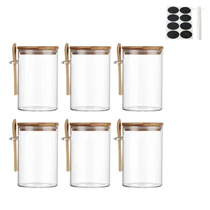 Storage Bottles 6pcs/lot Glass Airtight Canister Kitchen Jar Sealed Food Container Coffee Beans Grains Candy Jars With Spoon