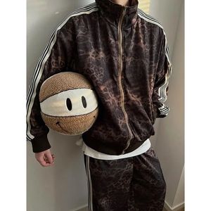 2024 American Retro Cheetah Sewn Stripe Relaxed Mens Y2K Harajuku Hip Hop Fashion Sweatpants Dragging Pants Street Clothing 240428