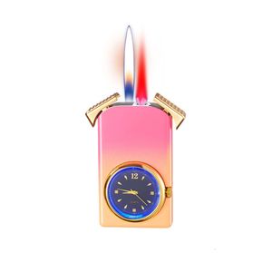 Watch Dial Dial Cigarette Lighter Doppelfeuerschalter ohne Gas leichtere Taschenlampe für Frauengeschenkzünder