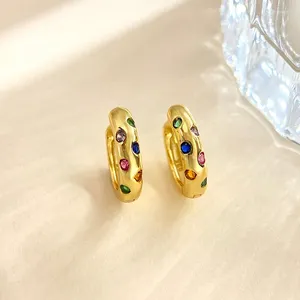 Hoop örhängen KNB REAL 925 Sterling Silver Mini Zircon Round For Women Gold Color Small Huggie Earring Fine Smycken Tillbehör