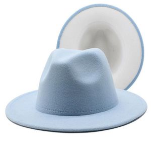 Szerokie brzegowe kapelusze nowe dwukolorowe fedora kapelusz kobiety poczuć, że jazz ladies impreza najlepsza czapka patchwork chapeau sombreros de mjer 50 kolorów Drop d otxpe