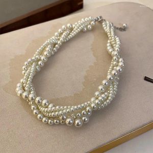 Choker Bohemian Style Imitation Perle Multi-Layered Damen Halskette übertrieben Mode Luxus-Schlüsselbeinkette für Frauen Schmuck 2024
