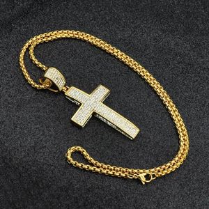 Religione Oro Colore Gold Out Neck Out Paving CZ Cz Acciaio inossidabile Crocifisso Pendenti collane Gioielli uomini Wome4436337