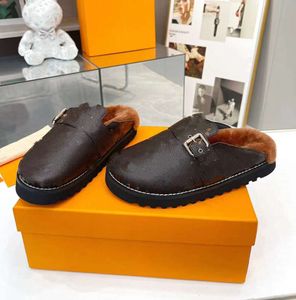 Toppkvalitet Casual Shoes Designer Fur Slipper Cozy Flat Sandals Calfskin Mules Clogs Denim Letter Printing Comfort Platform Luxury Easy Sandal Womens 55165ESS