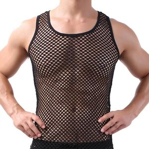 Men Vest Undershirt Gay clothing Nylon Mesh Shirt See Through Sheer Long Sleeves T Shirts Sexy Transparent Underwear 240429