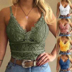 Kvinnors tankar Camis Summer Women spetsar Sexig Camisole V Neck Tank Top Underwear Vest Candy Color Bralette Kvinnliga spetsar underkläder 3XL T240505