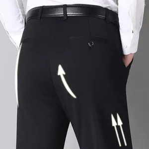 Calça masculina masculino escritório quente traje de pelúcia elegante calça de negócios com cintura alta bolsos aconchegantes de gripes de veludo