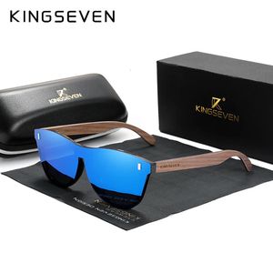 Kingseven Ekskluzywne projekty Vintage Mens okulary orzechowe drewniane okulary przeciwsłoneczne Uv400 Ochrona Moda Square Słońce Kobiety 5510 240425