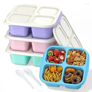 Take Out Containers Meal Prep (4 Pack) 4-Compartments Bento Lunch Box Reusable Food Easy Install To Use