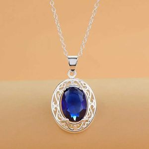 Pendant Necklaces 45cm 925 Sterling Silver Pretty Blue Crystal Zircon For Women fashion party wedding engagement Jewelry holiday gifts H240504