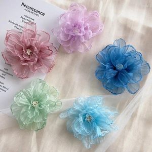 Dekoratif Çiçekler 1pc Organza Kumaş Çiçek Boncuk El Yapımı Diy Yapay Kenar Elbise Saç Pinesi Ayakkabıları Dekor