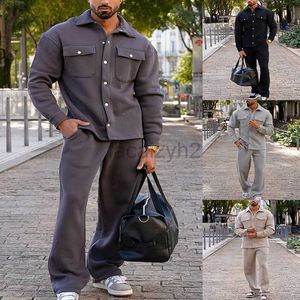 Men's Tracksuits streetwear New men's solid color autumn/winter fashion shirt casual pants two-piece sports loose fashion set Fashion set