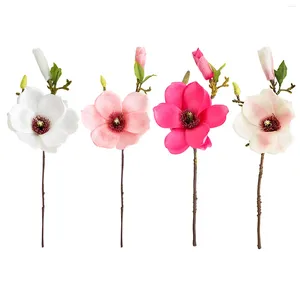 Decorative Flowers Artificial Real Touch Magnolia Orchid Vintage Wedding Bride Bouquet Table Vase Flower Arrangement Elegant Home Decor