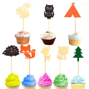 Forniture per feste 24pcs creatura boschivo topcake toppers animale fridend torta picks bandiere per baby shower per bambini decorazione di compleanno