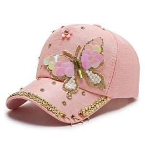 春の夏と秋の蝶のスパンコールラインストーン女性野球帽ファッショナブルな韓国の女性スポーツサンハット55-59cm