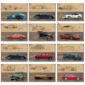 Metal Pintura de metal Vintage Racing Car Metal Tin Sign Art Poster Home Bar Garage Man Cave Cafe Decor Vintage Sport Car Iron Pintura Decoração de Parede T240505