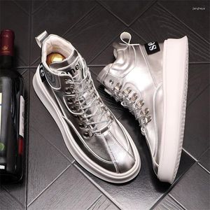 Casual Shoes Korean Fashion Men's Punk Sneakers Hip Hop Leather Height Increasing Zapatillas Hombre