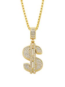 High quality women Mens Hip hop 24k gold plated Rapper Crystal US Dollar Pendants Rock USD flowerpot Pendants Chain Necklaces jewe1999619