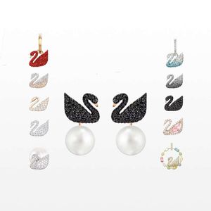 neckless for woman Swarovskis Jewelry Gradient Blue Red Pink White Black Swan Earrings Female Swallow Swan Pearl Earrings Generation