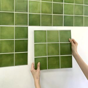 1/10PCS 3D TILE TILE SURELESIVE PANEL PANEL PANEL PEEL I STIRE Zielona płytka Backsplash do kuchni naklejka na ścianę 240420