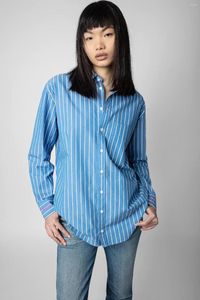 Women's Blouses 2024 Spring And Summer Shirt Blue Striped Button Cardigan