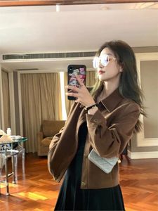 Women's Jackets 2024 Suede Jacket Design Korean Style Early Autumn Long-sleeved Doll Collar Loose Solid Color Top Female Small