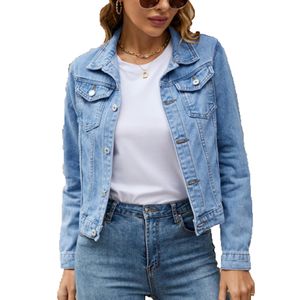 Denim Jacke Designer Damen Denim Jacke Manteblauge lässige Revershalle 3/4 Ärmel normaler einzelner Breauzier Denim Denim Distorated Wide Taisted Woman Plus Size Denim Jacke