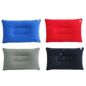 Wholesale- New Portable Folding Air Inflatable Pillow Double Sided Flocking Cushion For Outdoor Travel Plane Hotel 265Y