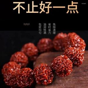 Strand Nepal Five Faces Six-Petal Big Rudraksha Beads Red Leather Machine Brushed Patina Buddha Crafts Men's Bracelet Women's Bra